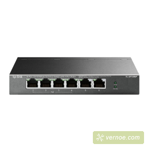 Коммутатор TP-Link TL-SF1006P 4-port 10/100 Mbit / s unmanaged PoE + switch with 2 10/100 Mbit/s Uplink ports, metal case, desktop installation, 4 802.3 af/at PoE+ ports, 2 10/100 Mbit/s Uplink ports