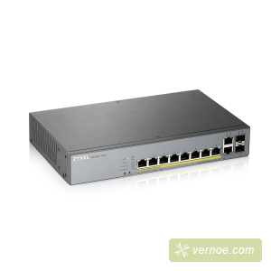 Коммутатор ZyXEL GS1350-12HP-EU0101F  GS1350-12HP L2 PoE + switch for IP cameras, 10xGE (8xPoE +), 2xSFP, PoE budget 130 W, power transmission distance up to 250 m, auto-reloading of PoE ports, increased overvoltage and electrostatic discharge protection