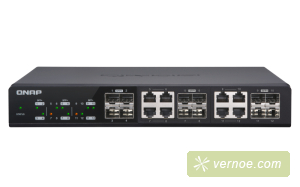 Коммутатор QNAP QSW-M1208-8C   10 Gbps managed switch with 12 SFP + ports, 8 of which are combined with RJ-45, throughput up to 240 Gbps, JumboFrame support.