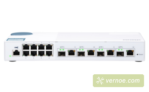 Коммутатор QNAP QSW-M408-4C   10 Gbps managed switch with 4 SFP + ports, combined with RJ-45, 8 1 Gbps RJ-45 ports, bandwidth up to 96 Gbps, JumboFrame support.