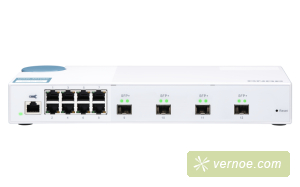 Коммутатор QNAP QSW-M408S   10 Gbps managed switch with 4 SFP + ports, 8 1 Gbps RJ-45 ports, bandwidth up to 96 Gbps, JumboFrame support.