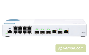 Коммутатор QNAP QSW-M408-2C   Managed switch 10 Gb / s with 4 SFP + ports, 2 of which are combined with RJ-45, 8 1 Gb / s RJ-45 ports, bandwidth up to 96 Gb / s, JumboFrame support