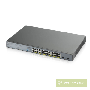 Коммутатор ZyXEL GS1300-26HP-EU0101F  GS1300-26HP PoE+ switch for IP cameras, 24xGE PoE +, 2xSFP, PoE budget 250 W, power transmission distance up to 250 m, increased protection against overvoltage and electrostatic discharges